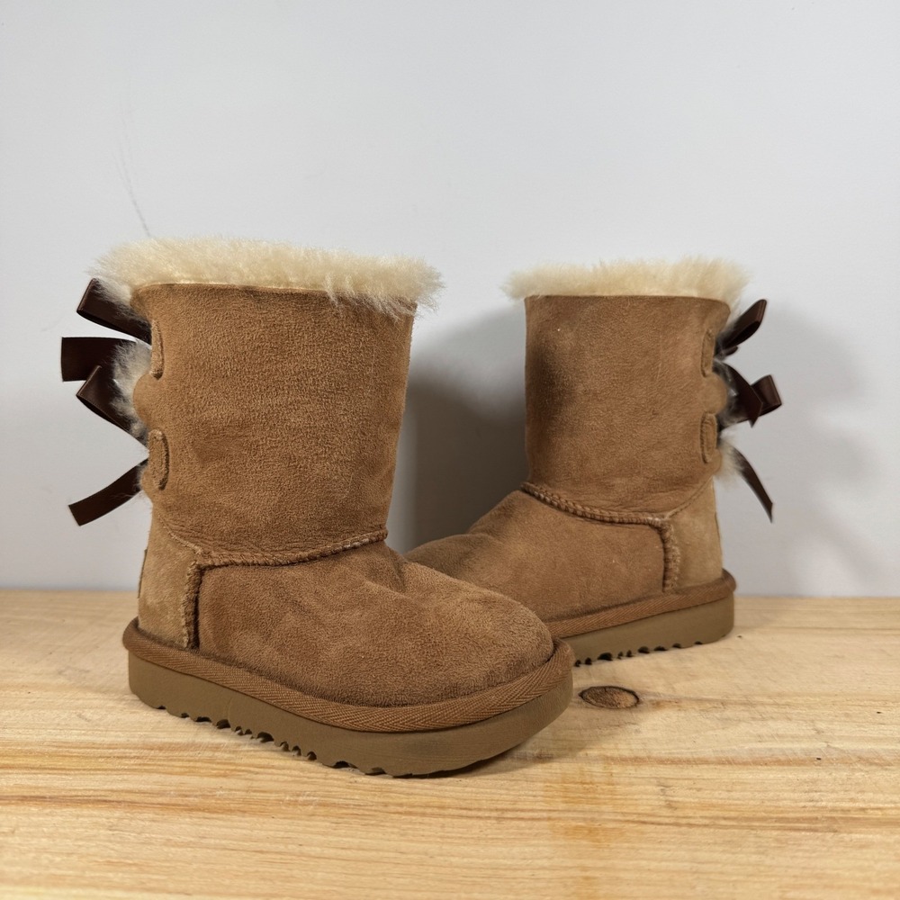 UGG Bailey Bow II Boot Toddler 7 Chestnut Brown Double Ribbon Slipper 1017394T